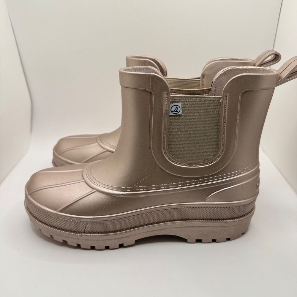 Sperry Girls Rose Gold Metallic Rain Boots Duck Boots STK19451 Size 4